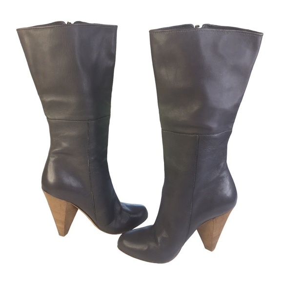 Belle by Sigerson Morrison gray leather mid calf 4” heeled boot size 6 - Picture 1 of 10